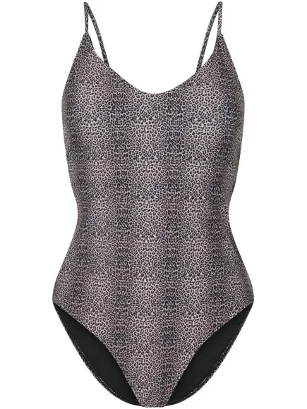 Pieces Dames badpak pcbaomi ronde hals zwart/luipaard print Veelkleurig
