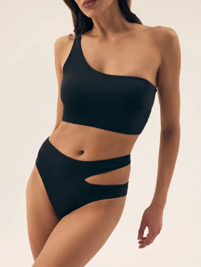 ESOTIQ Firenze - Bikinibroekje - Hoge Taille - Zwart - Asymmetrische Pasvorm