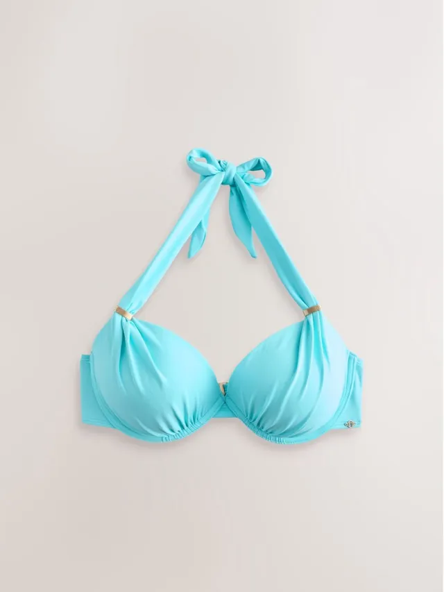 Next Dames - Vormgevende bikinihaltertop met vulling en beugels - Blauw Aqua Blue