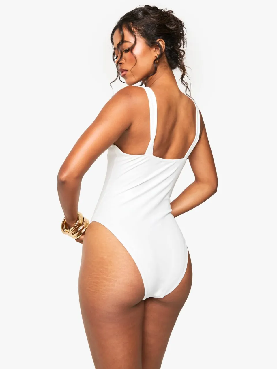 boohoo Dames Sunshine Trim Balcony Swimsuit wit, foto 3