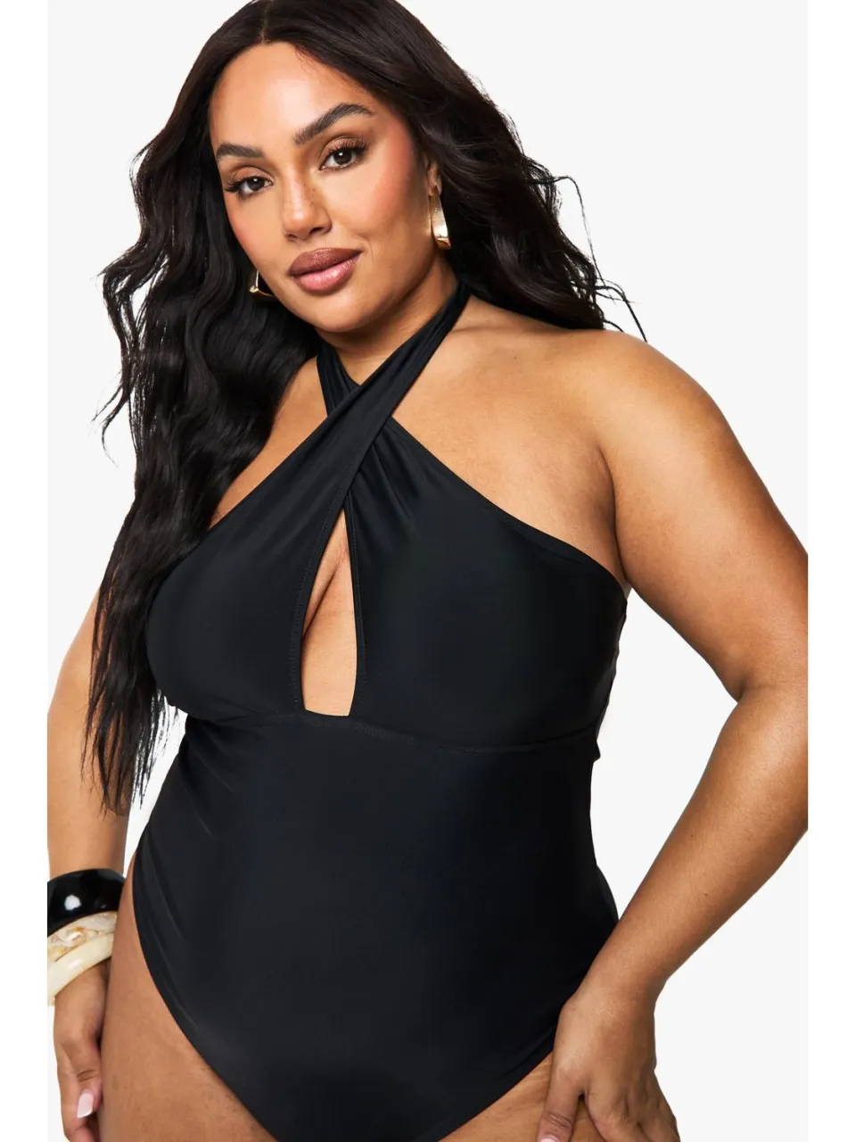 boohoo Dames Plus Buikcontrole Cross Over Badpak zwart, foto 4