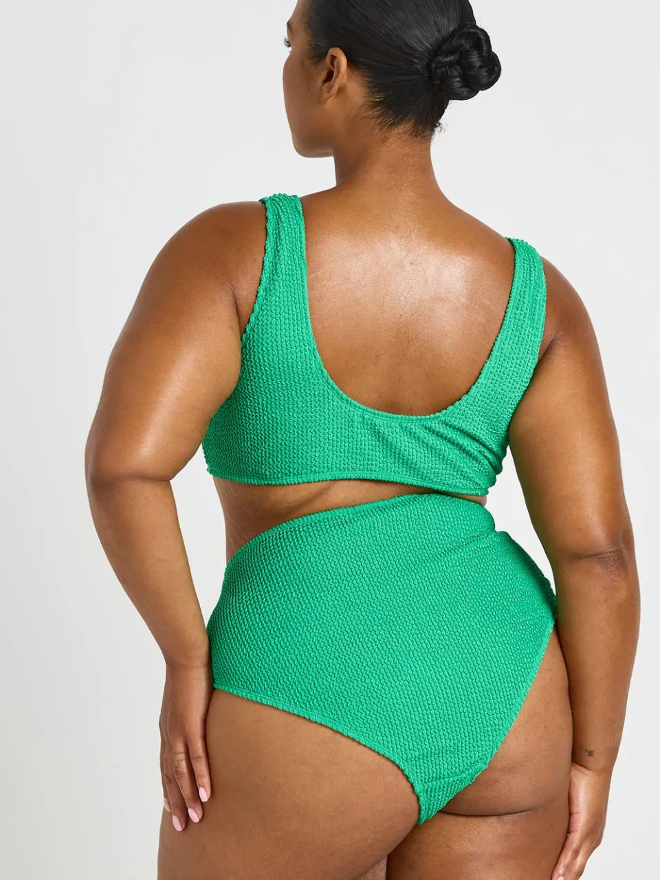 boohoo Dames Plus Crinkle Knoop Top & Hoge Taille Bikini groente, foto 3