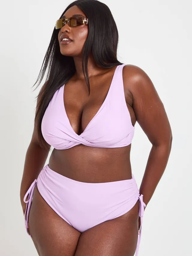 boohoo Dames Plus Gedraaide Voorkant Bikini Top lila, foto 2