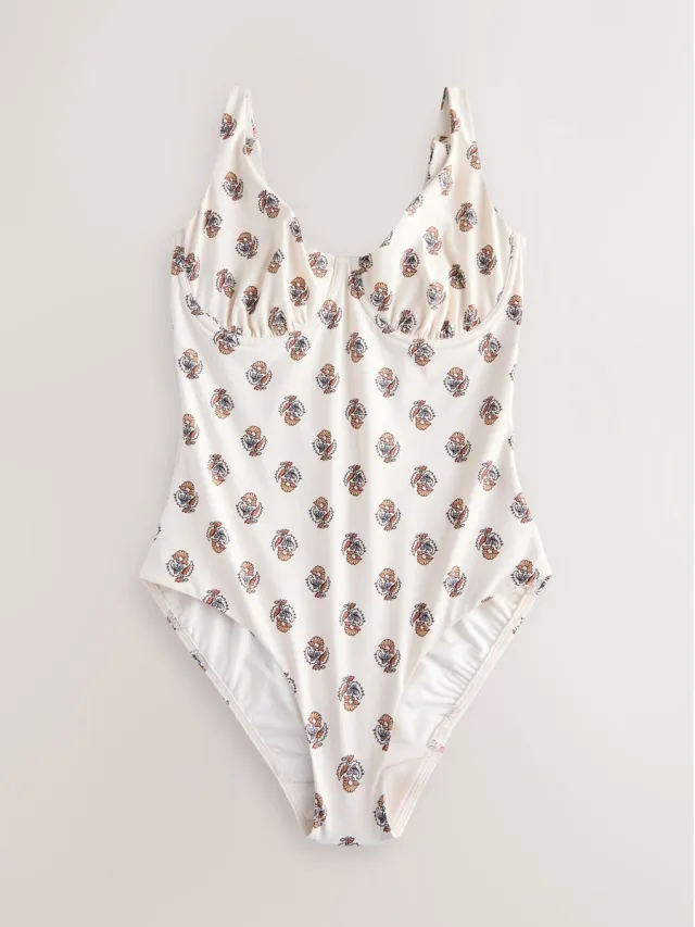 Next Dames - Buikcorrigerend DD+ badpak met beugel - Crème Cream Woodblock