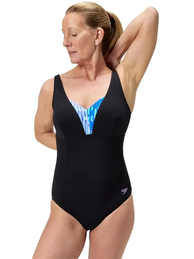 Speedo Shaping Printed Opusgem Dd+ Zwemkleding Zwart UK 38 Vrouw Indigo Glow
