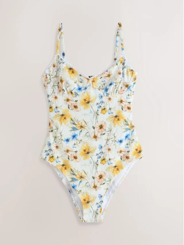 Next Dames - Badpak met beugel zonder vullingen - Wit White/Blue/Yellow Floral Seersucker