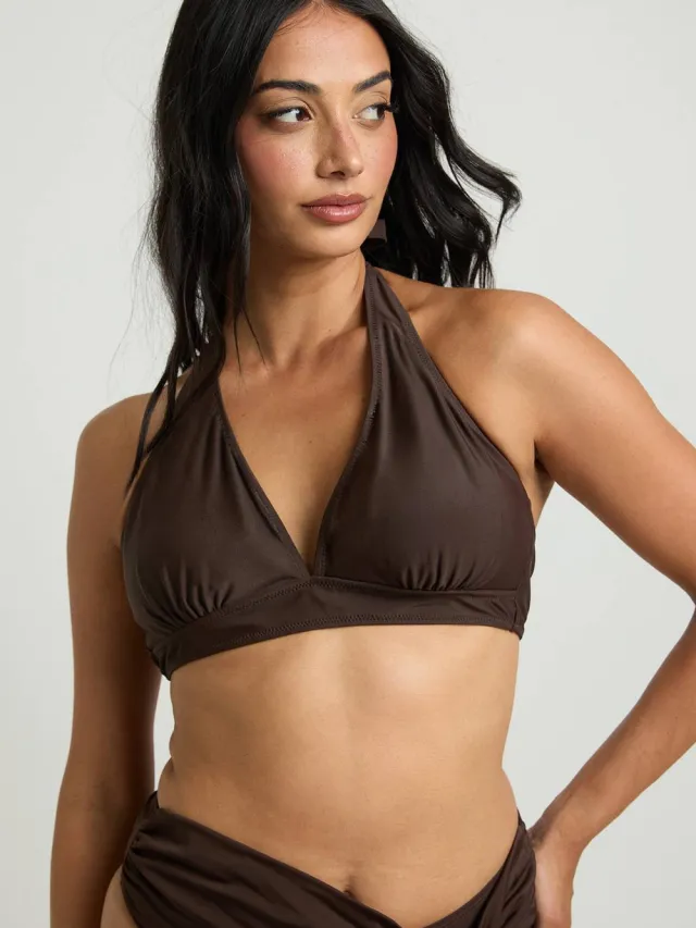boohoo Dames Diepe Halternek Bikini Top Chocoladebruin