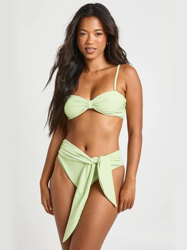 boohoo Dames Hoge Taille Bikinibroekje Met Buikcontrole En Wikkeldetail Pistache