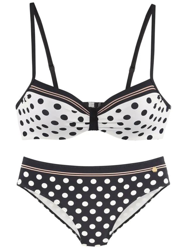 beugelbikini zwart met witte stippen zwart/crème