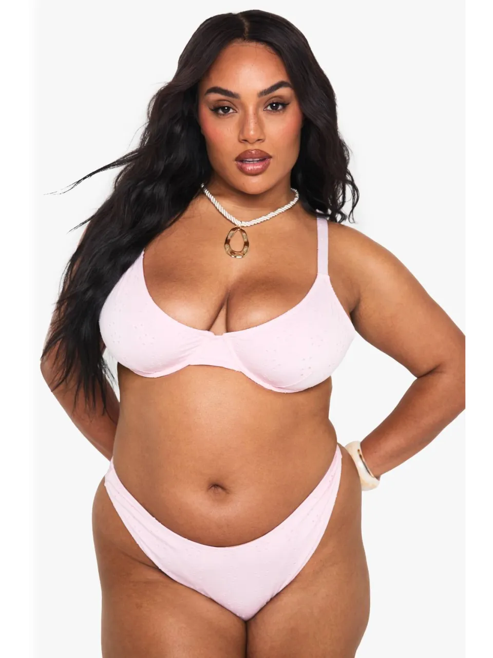 boohoo Dames PLUS BRODERIE BEUGEL BIKINI SET baby roze, foto 3