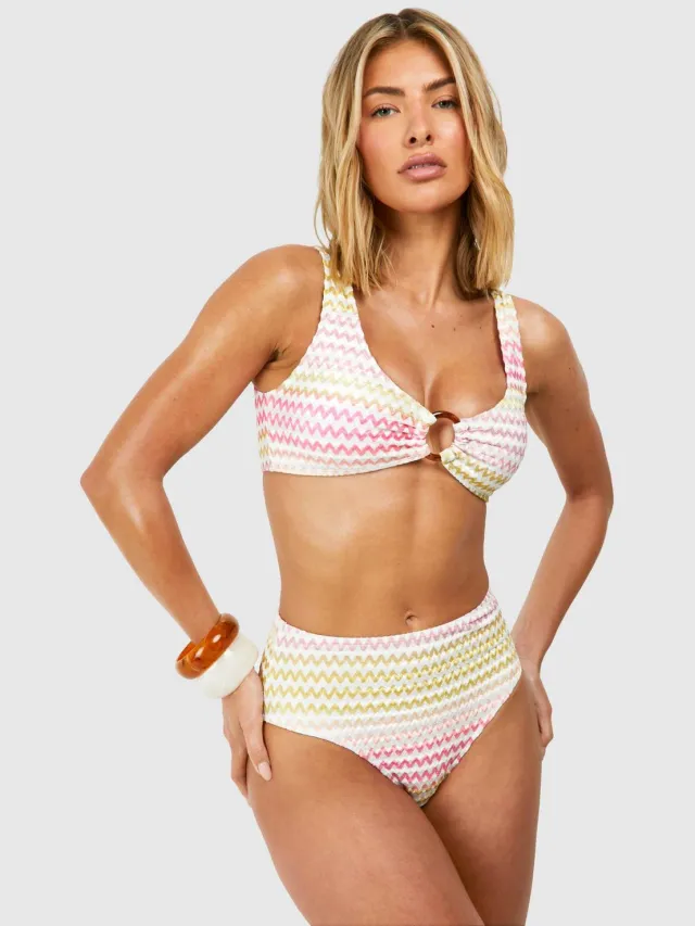 boohoo Dames Zigzag O-ring Plongeer Bikini Top Roze