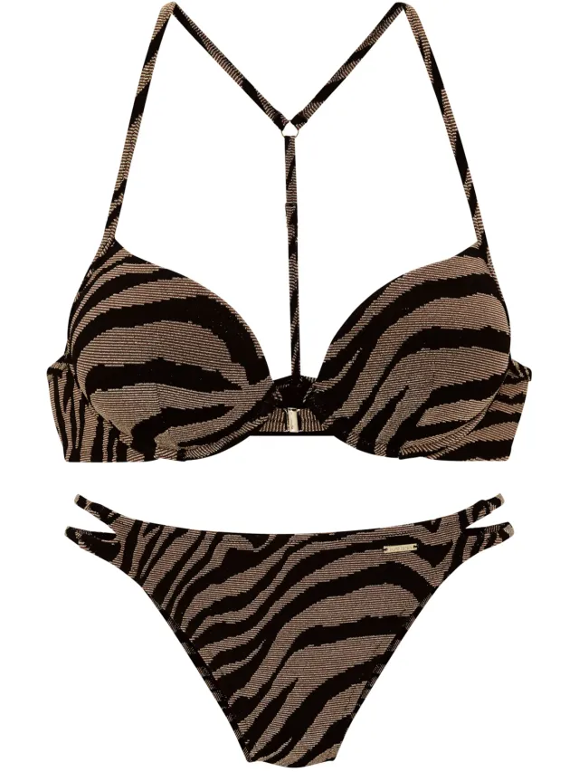 push-up bikini zwart met bruine dierenprint, foto 2