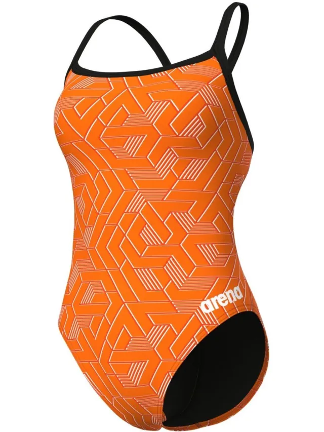 Arena W Escape Swimsuit Challenge Back black/team-orange Oranje